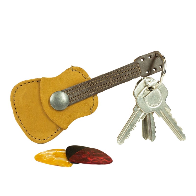 Hide & Drink, Leather Guitar Pick Holder Keychain, Picks Case Instrument Gifts Ideas for Musicians, Handmade :: Old Tobacco - Image 4